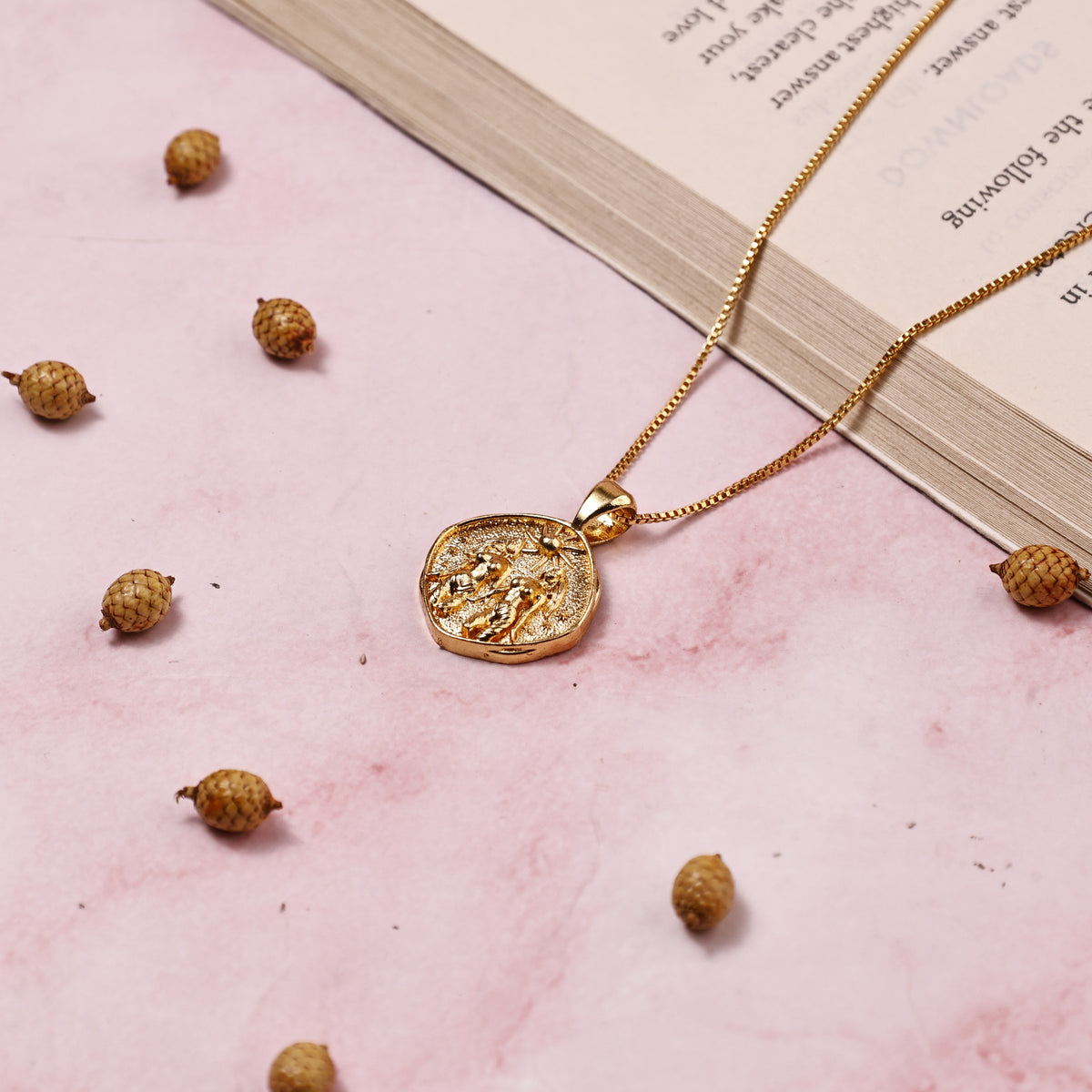Gemini Zodiac Sign Gold Plated Pendant for Men & Women