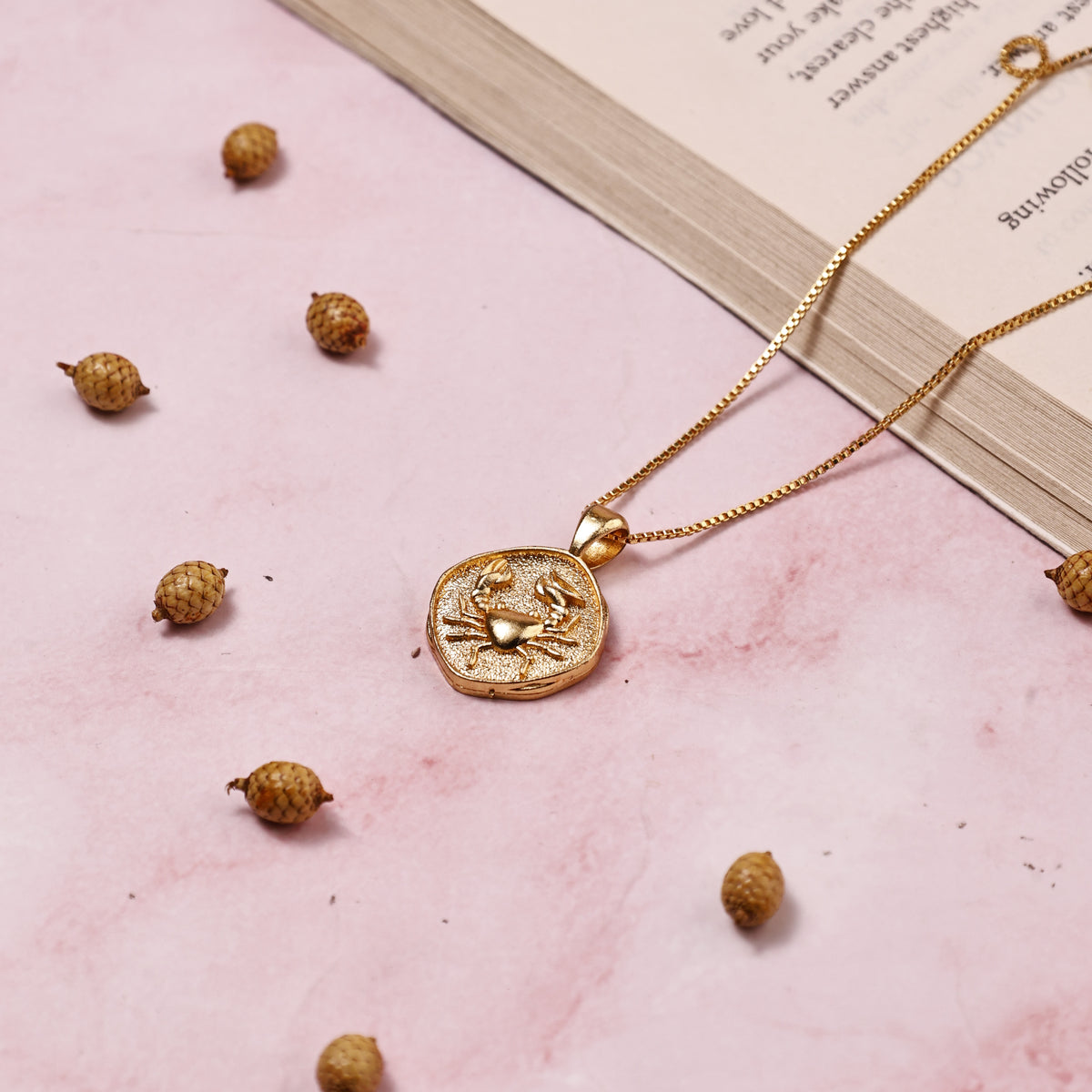 Cancer Zodiac Sing Gold Plated Pendant - Abhimantrit