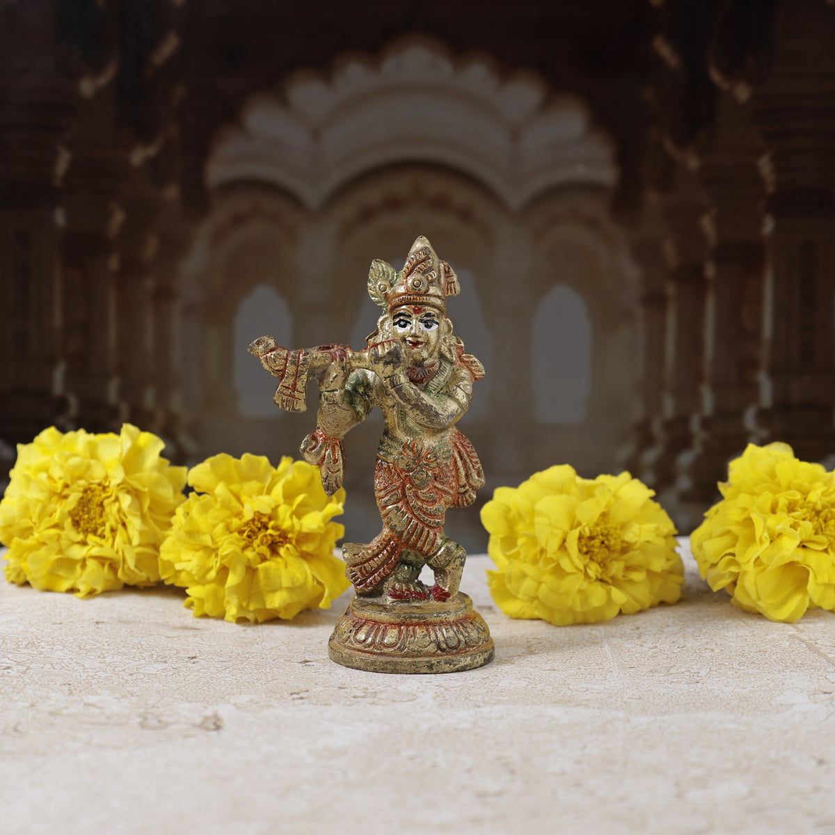 Brass Small Krishna Idol - Abhimantrit