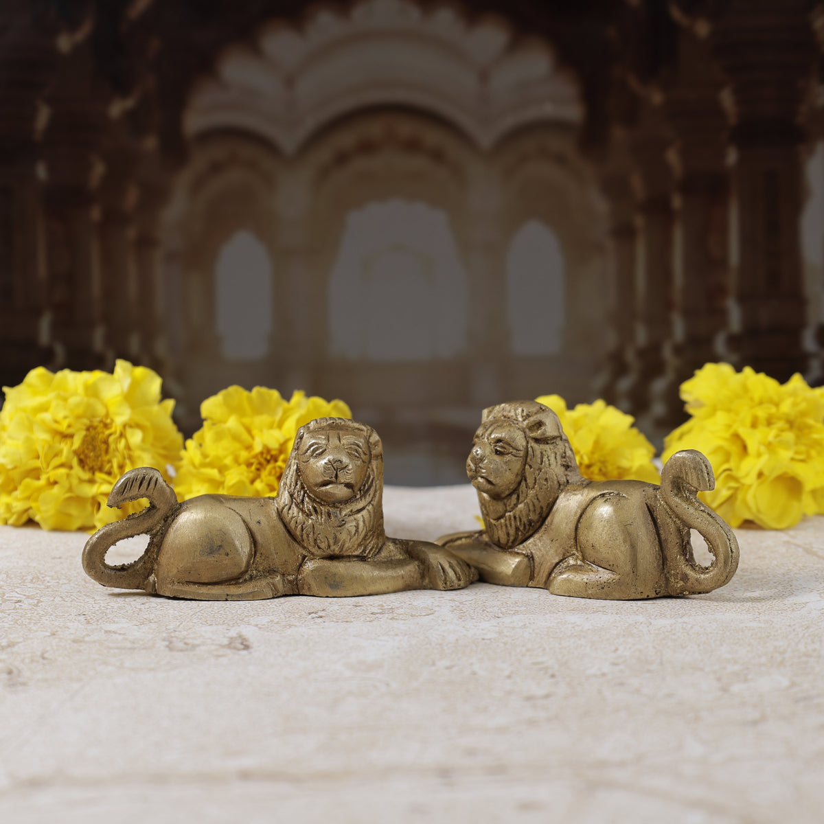 Pure Brass Lion Statue - Abhimantrit