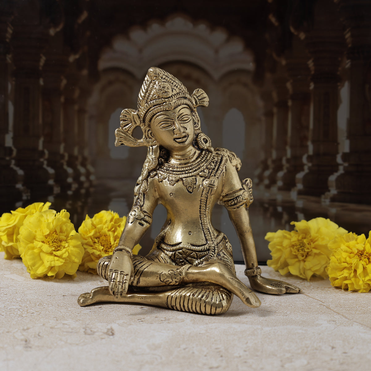 Brass Sitting Indradev - Abhimantrit
