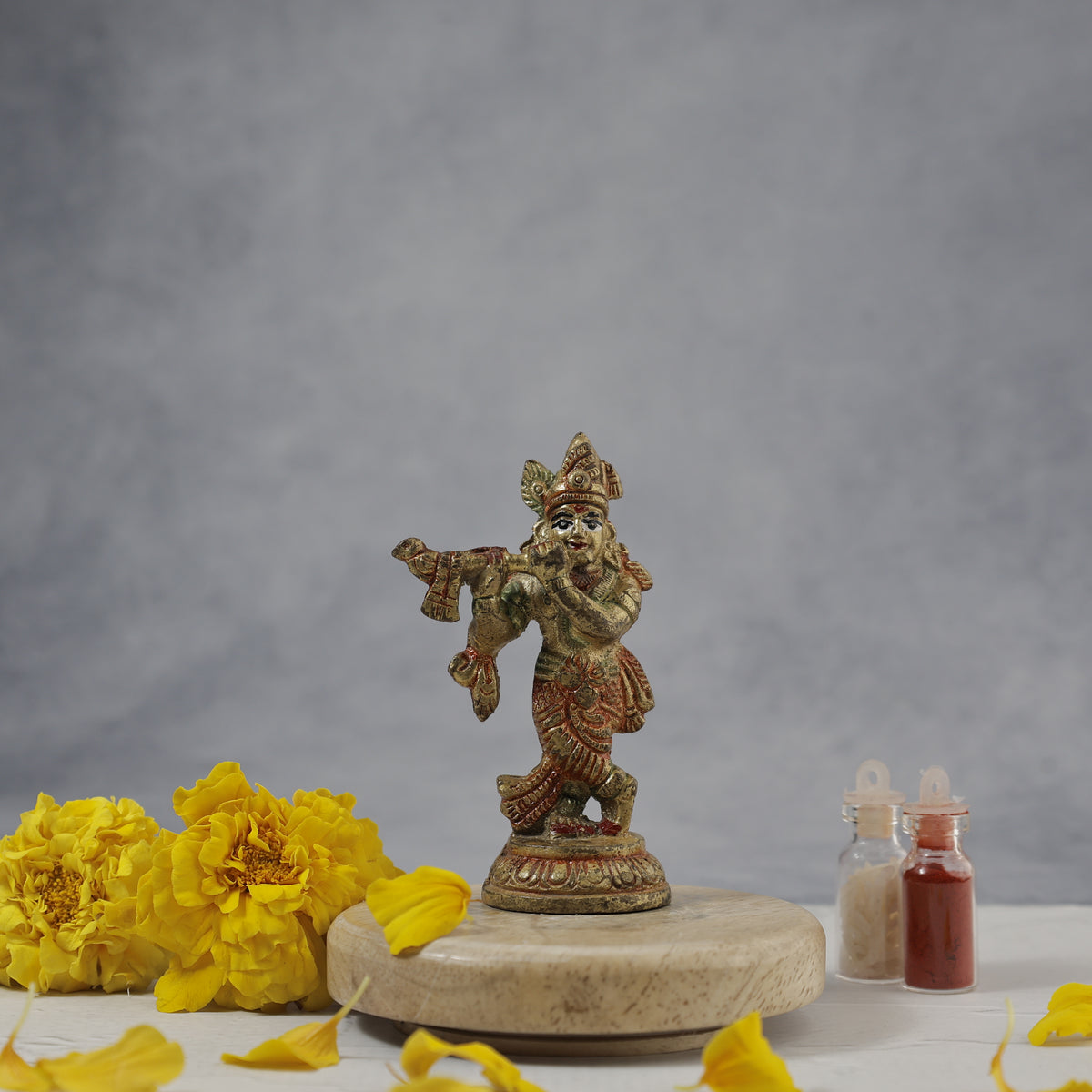 Brass Small Krishna Idol - Abhimantrit