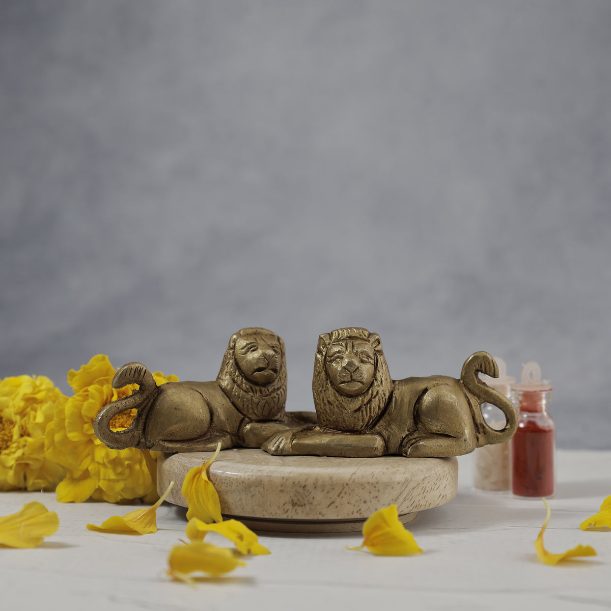 Pure Brass Lion Statue - Abhimantrit