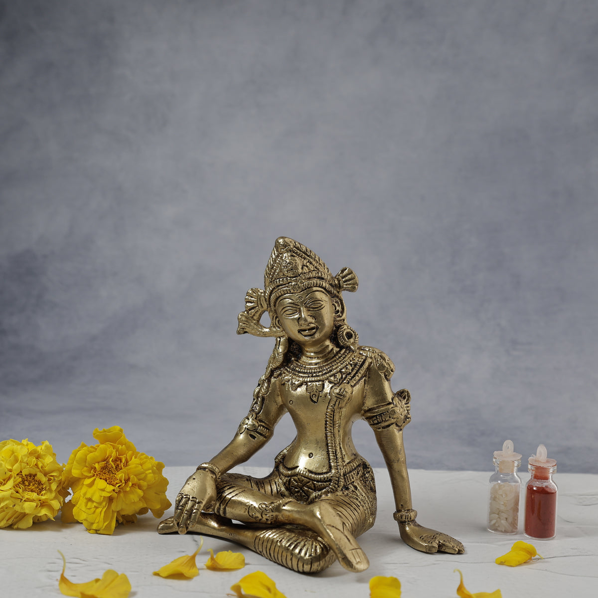 Brass Sitting Indradev - Abhimantrit