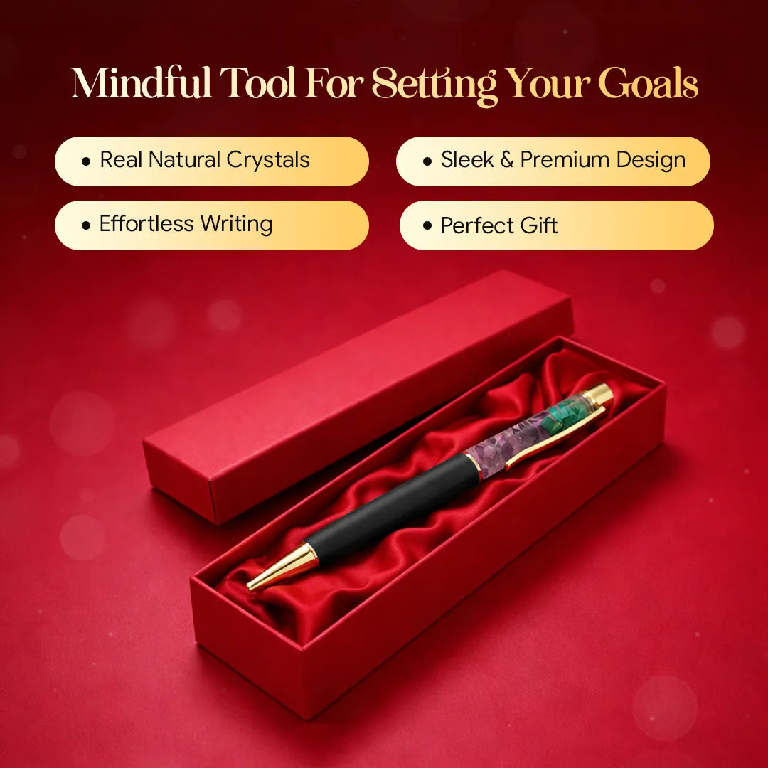 Pen in a red box with text on a red background