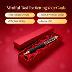 Pen in a red box with text on a red background