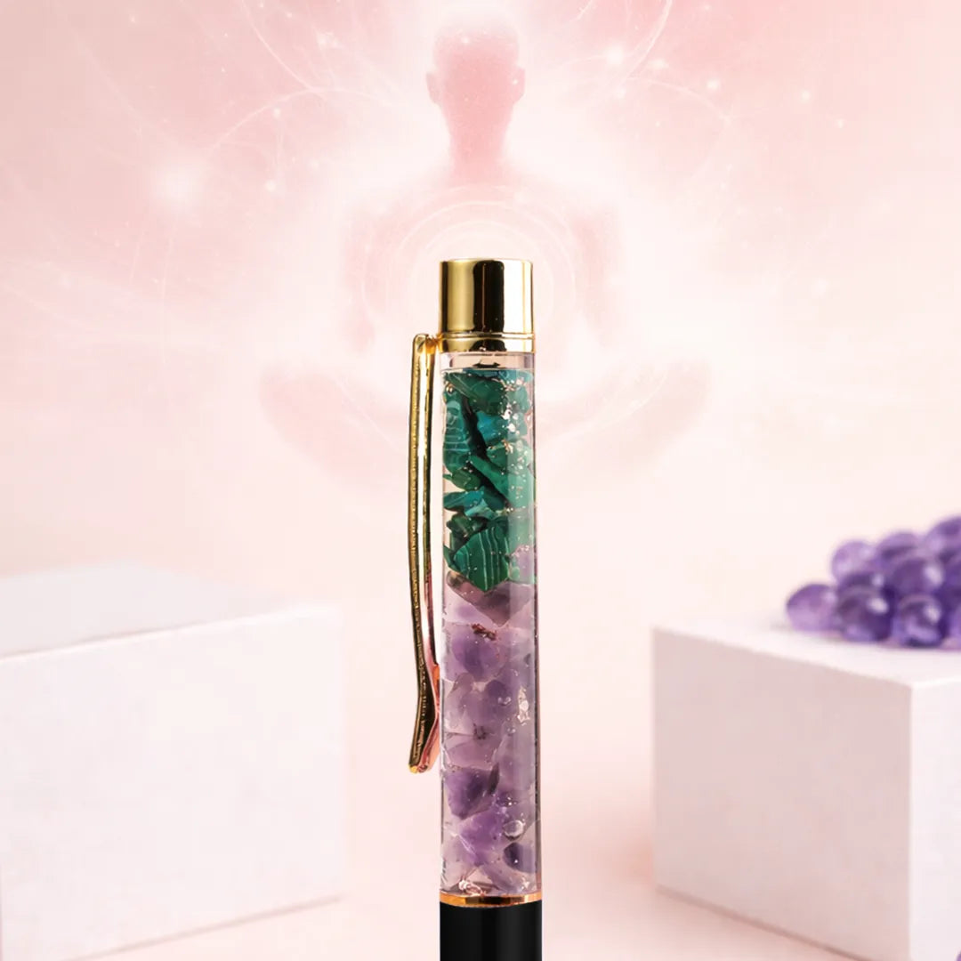 Decorative water bottle with green leaf design on a pink background