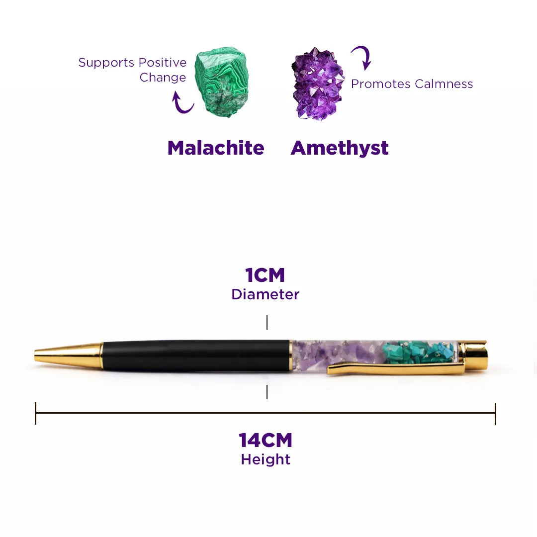 Malachite Amethyst Crystal Pen – Abhimantrit for Energy & Protection