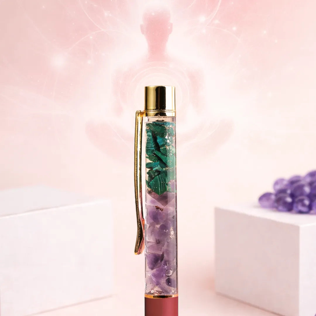 Decorative water bottle with green leaf design on a pink background