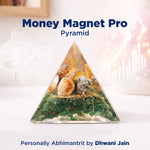 Pyramid-shaped money magnet product with decorative elements on a white background