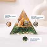 Triangular crystal arrangement with labeled stones on a white background