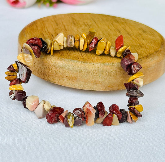 Helps with decision-making during tough times: Mookaite Jasper Uncut Crystal Bracelet - Abhimantrit & Certified