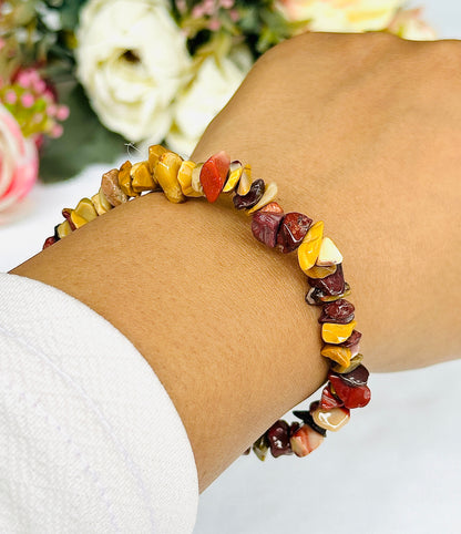 Helps with decision-making during tough times: Mookaite Jasper Uncut Crystal Bracelet - Abhimantrit & Certified