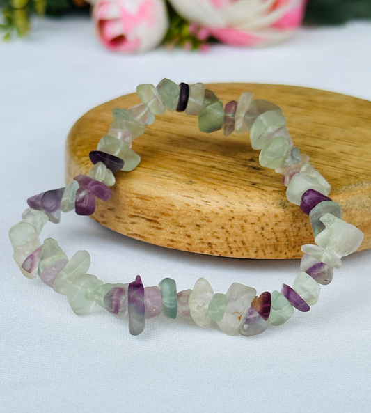 Multi Flourite Uncut Crystal Bracelet - Abhimantrit & Certified