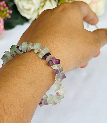 Multi Flourite Uncut Crystal Bracelet - Abhimantrit & Certified