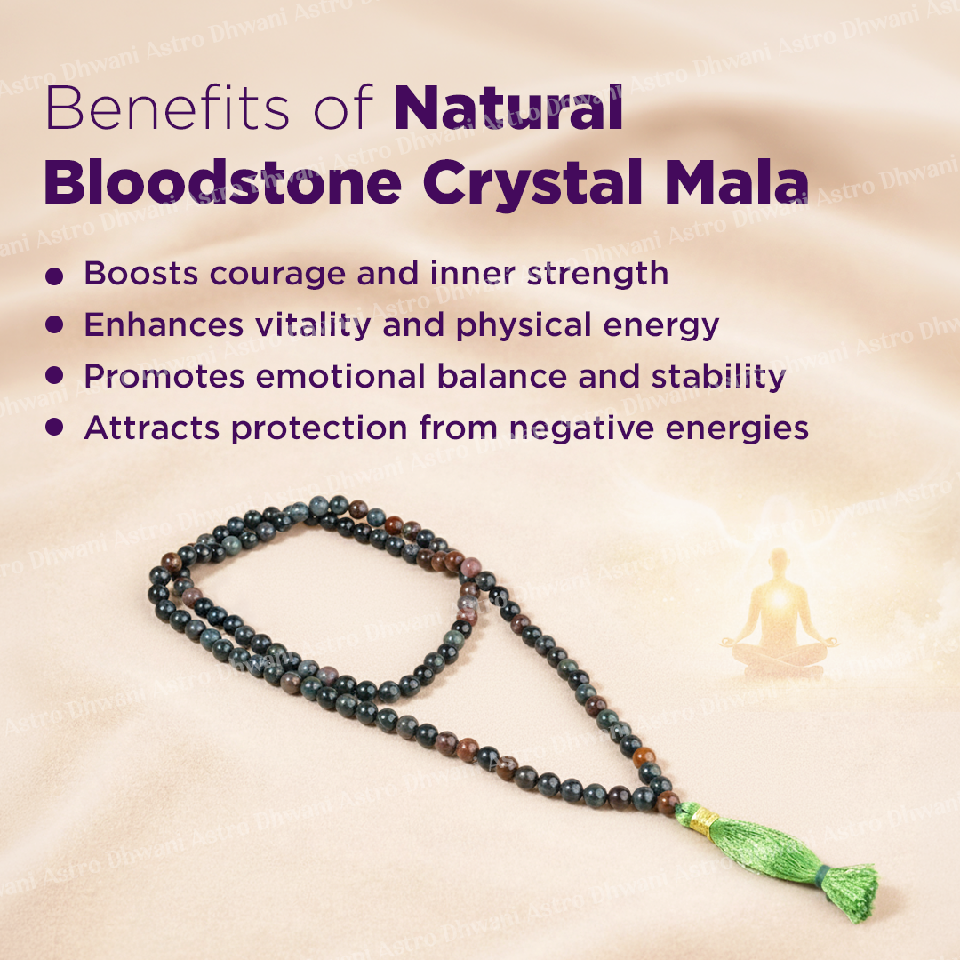 Natural Bloodstone Crystal Mala for Strength, Protection & Confidence