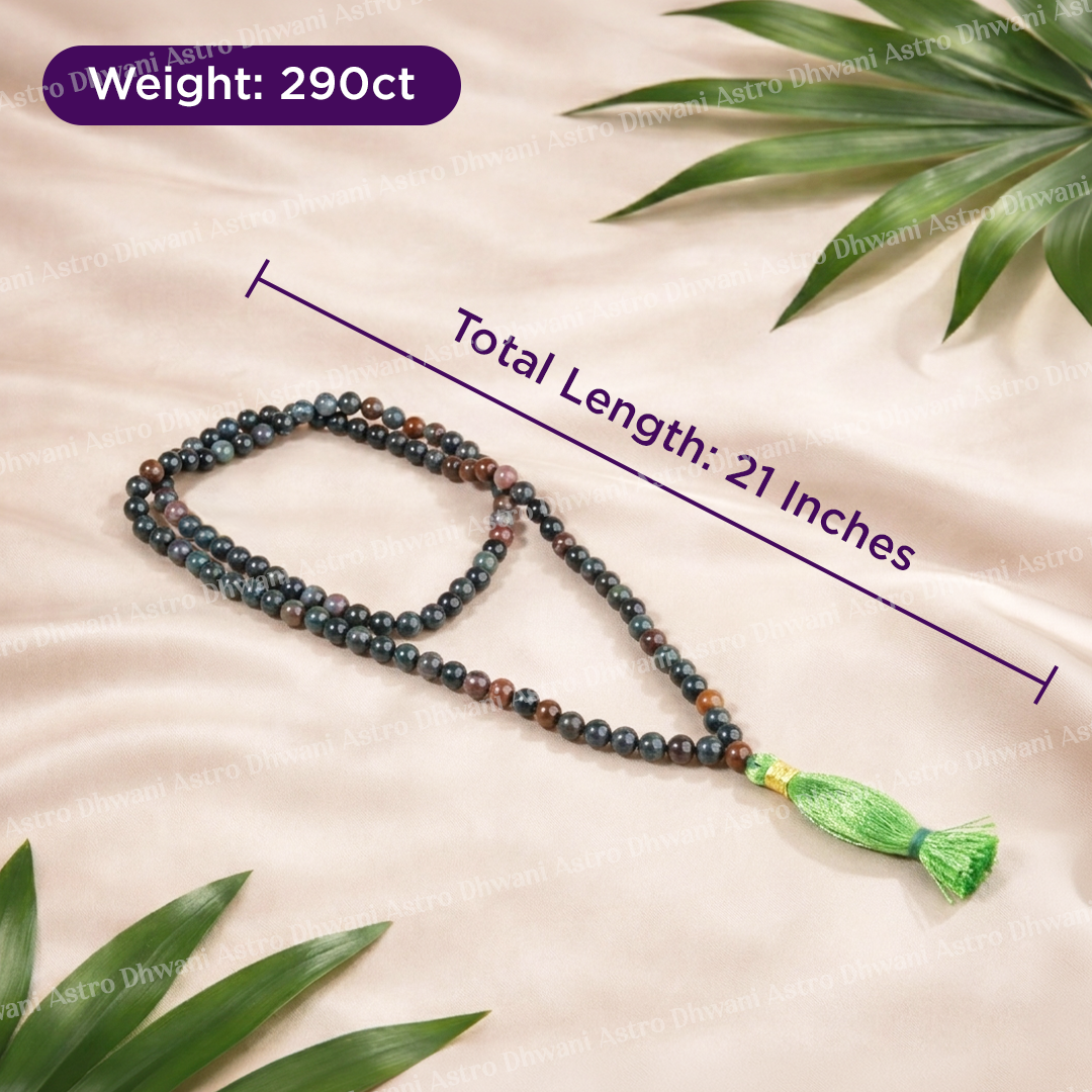 Natural Bloodstone Crystal Mala for Strength, Protection & Confidence