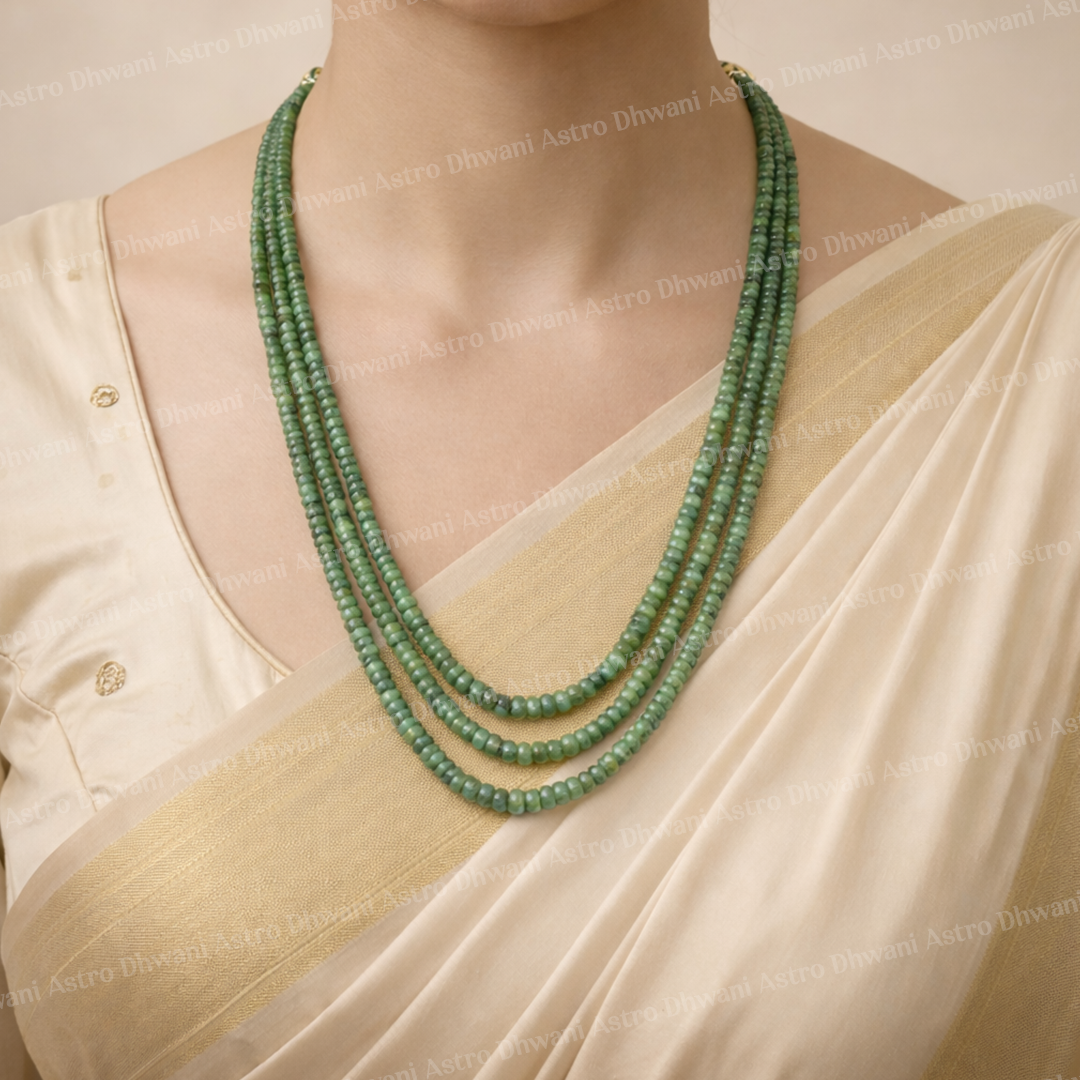 Natural Emerald 3 Line Necklace for Prosperity, Love & Clarity