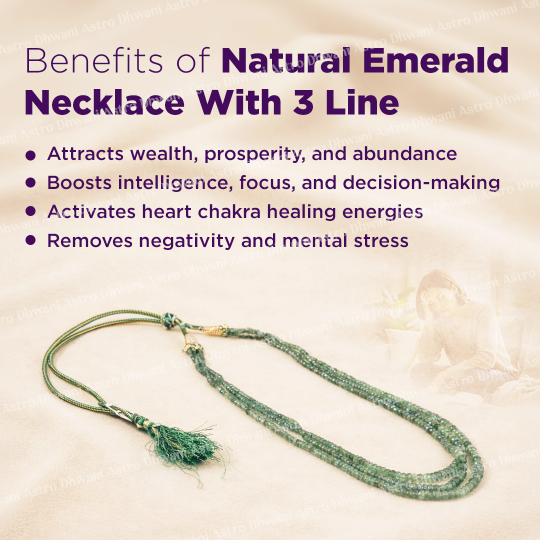 Natural Emerald 3 Line Necklace for Prosperity, Love & Clarity