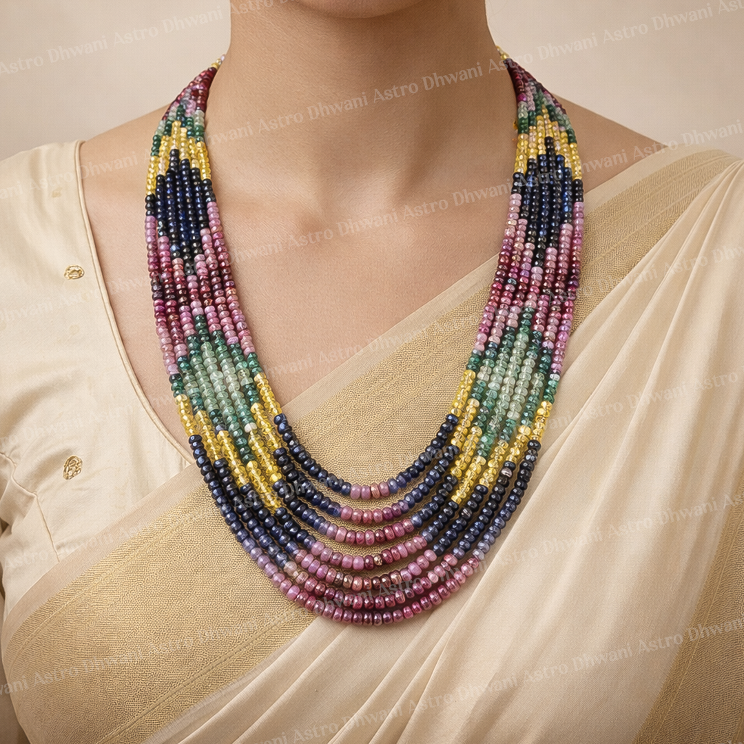 Natural Multi Sapphire 7 Line Necklace for Balance & Style