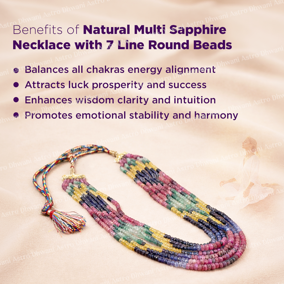 Natural Multi Sapphire 7 Line Necklace for Balance & Style