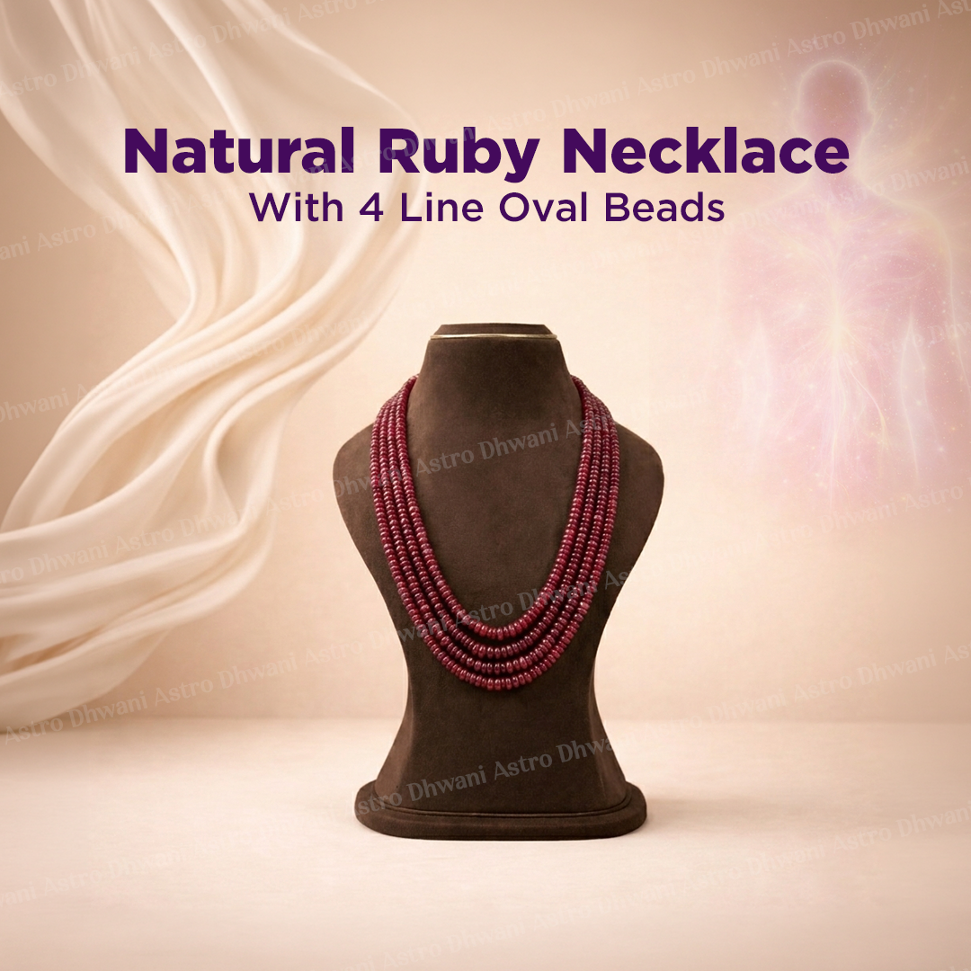 Natural Ruby Oval Beads 4 Line Necklace for Confidence, Power & Luxury