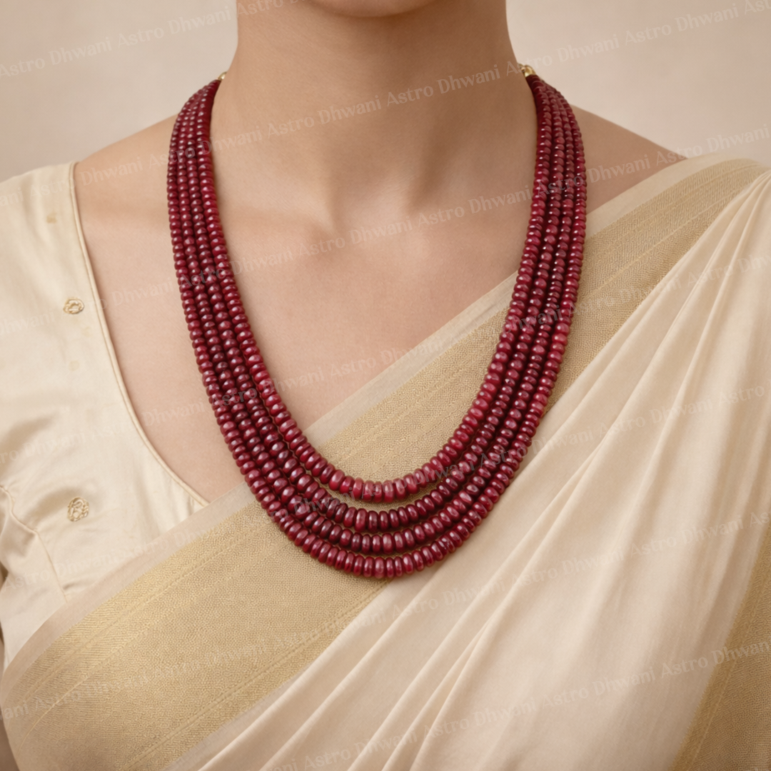 Natural Ruby Oval Beads 4 Line Necklace for Confidence, Power & Luxury