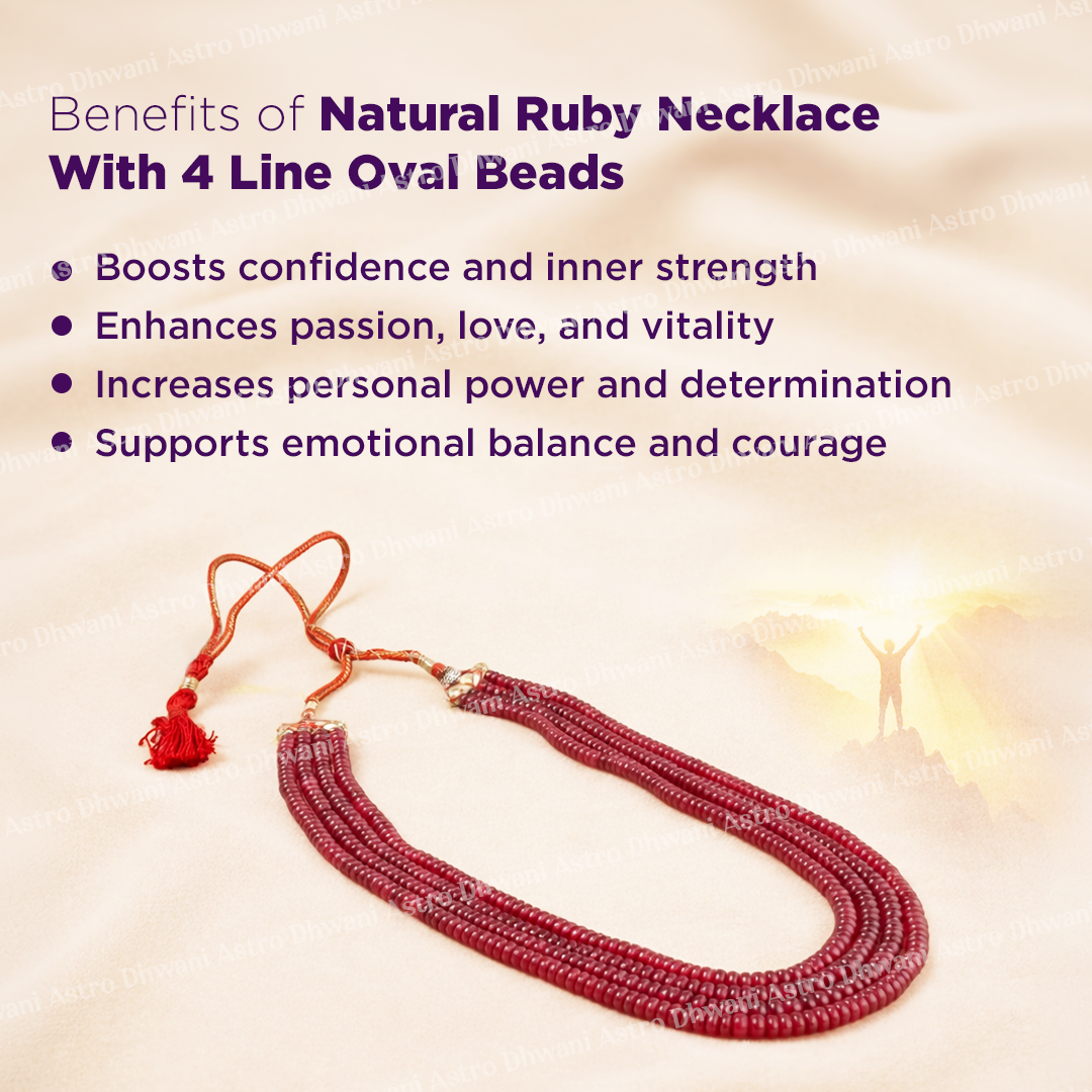 Natural Ruby Oval Beads 4 Line Necklace for Confidence, Power & Luxury