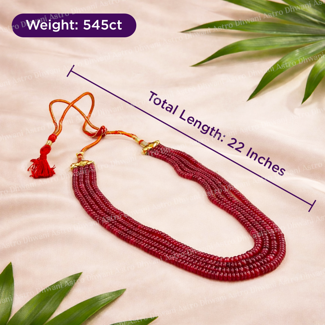 Natural Ruby Oval Beads 4 Line Necklace for Confidence, Power & Luxury