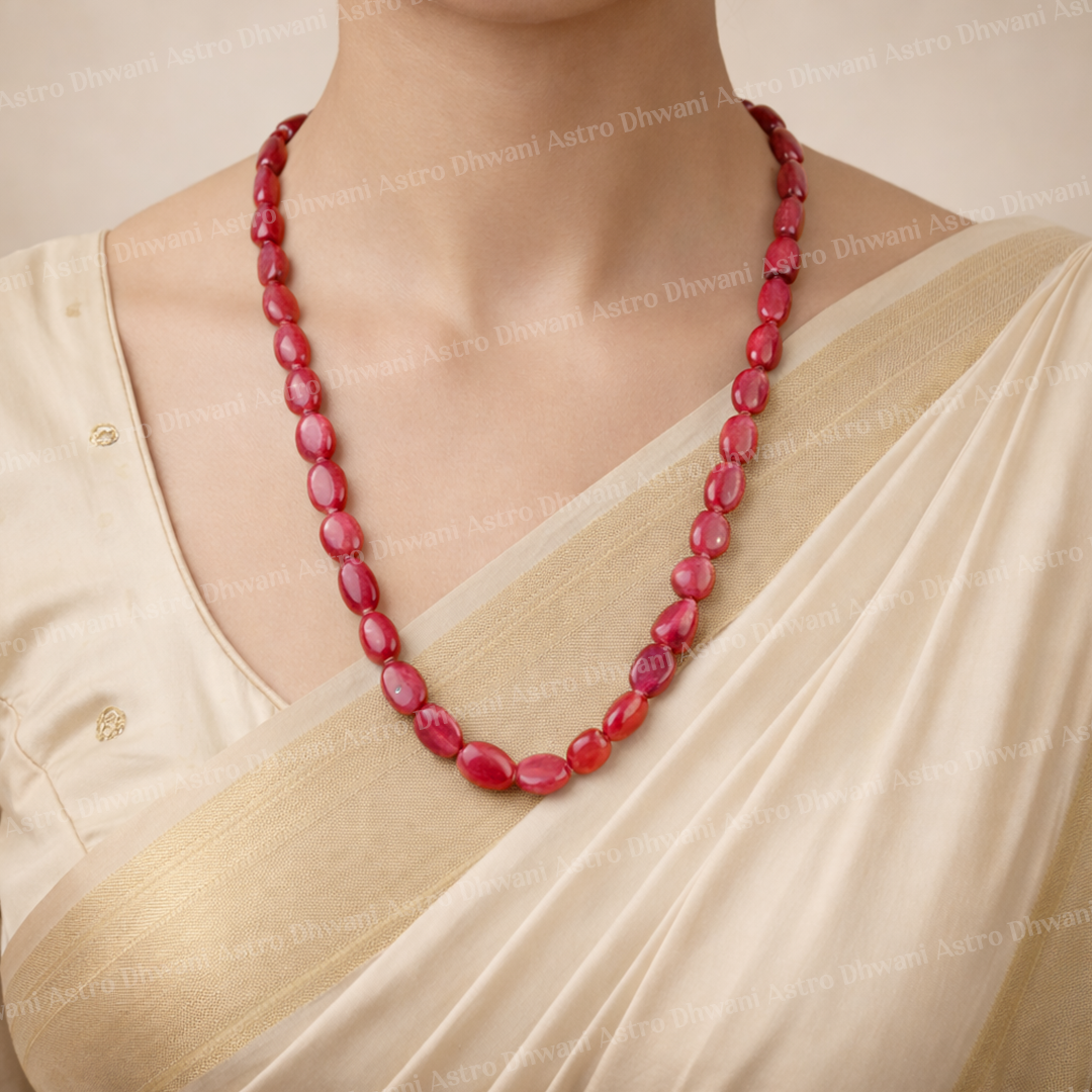 Natural Ruby Tumble Beads Single Line Necklace for Confidence & Success