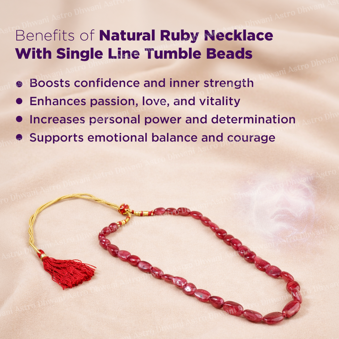 Natural Ruby Tumble Beads Single Line Necklace for Confidence & Success