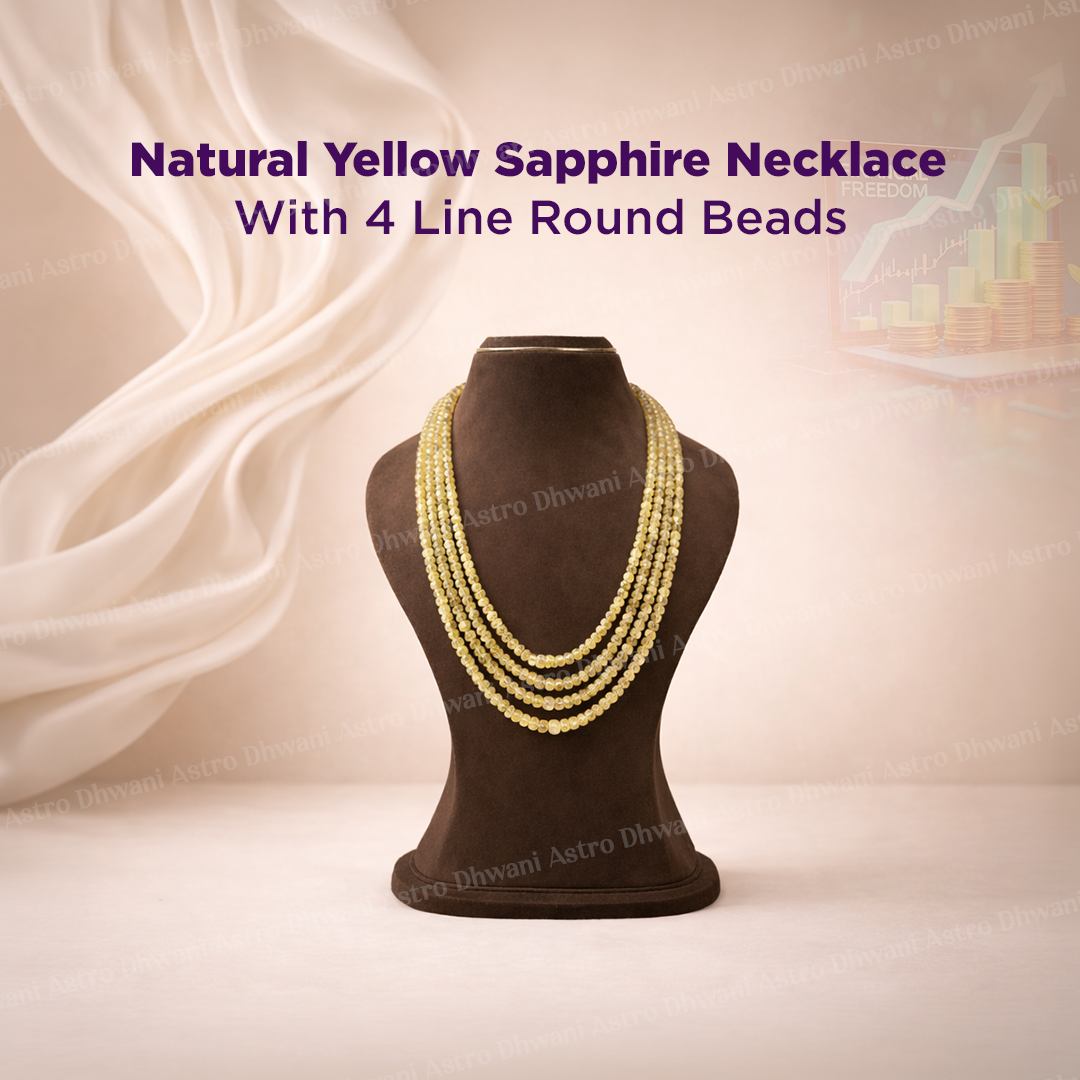 Natural Yellow Sapphire 4 Line Necklace for Wealth, Success & Prosperity