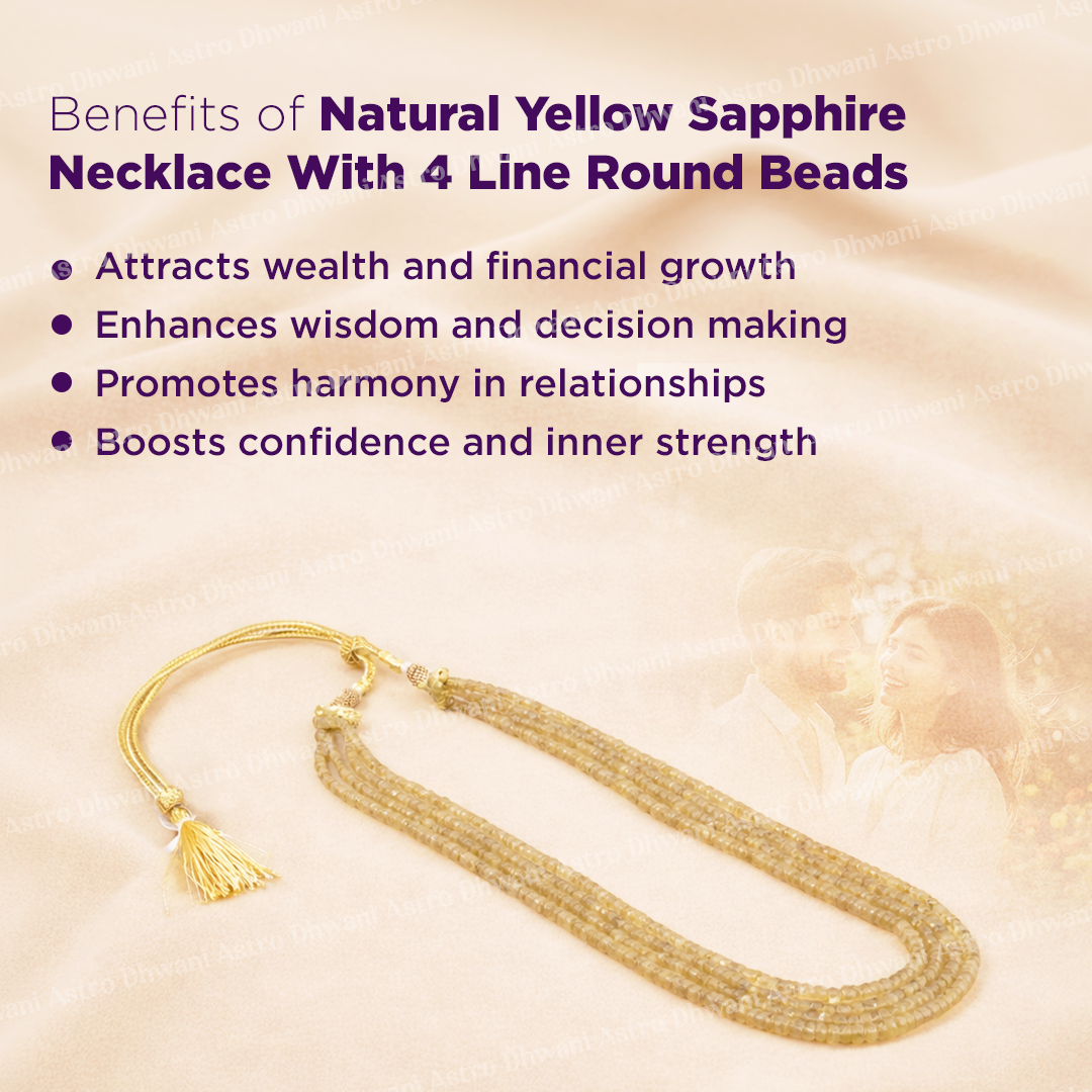 Natural Yellow Sapphire 4 Line Necklace for Wealth, Success & Prosperity