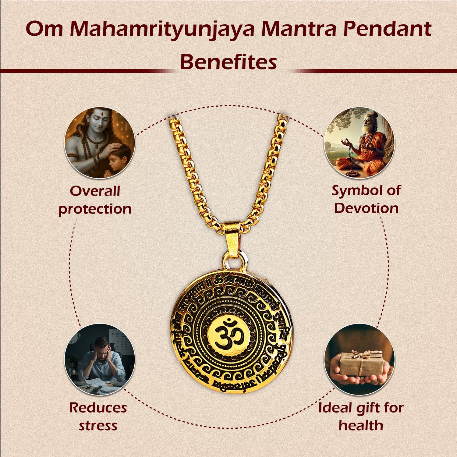 Om Mahamrityunjaya Mantra Pendant (Blessing & Protection) - Abhimantrit