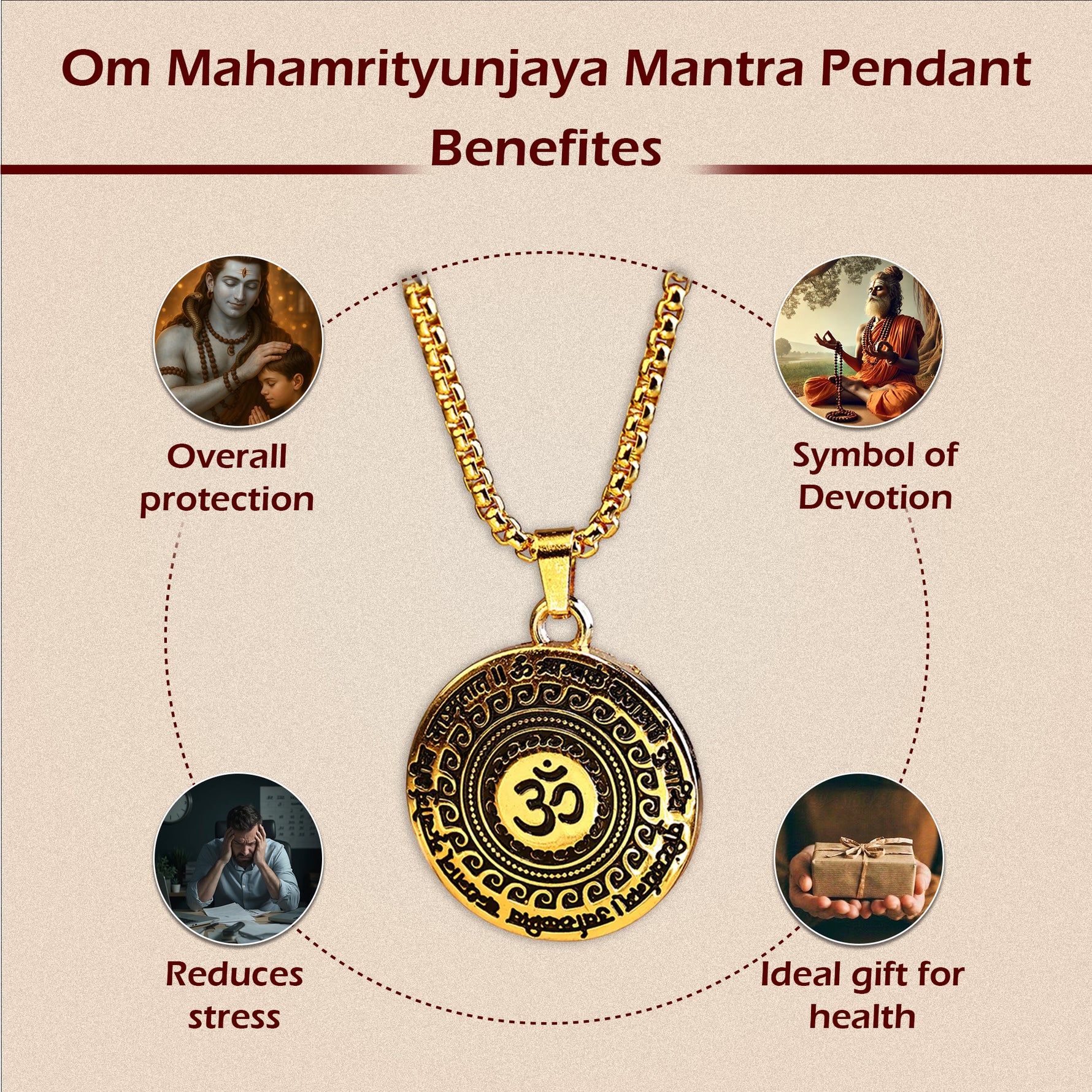 Om Mahamrityunjaya Mantra Pendant (Blessing & Protection) - Abhimantrit