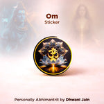Decorative sticker with Om symbol and lotus design on a reflective surface, with 'Om Sticker' text above.