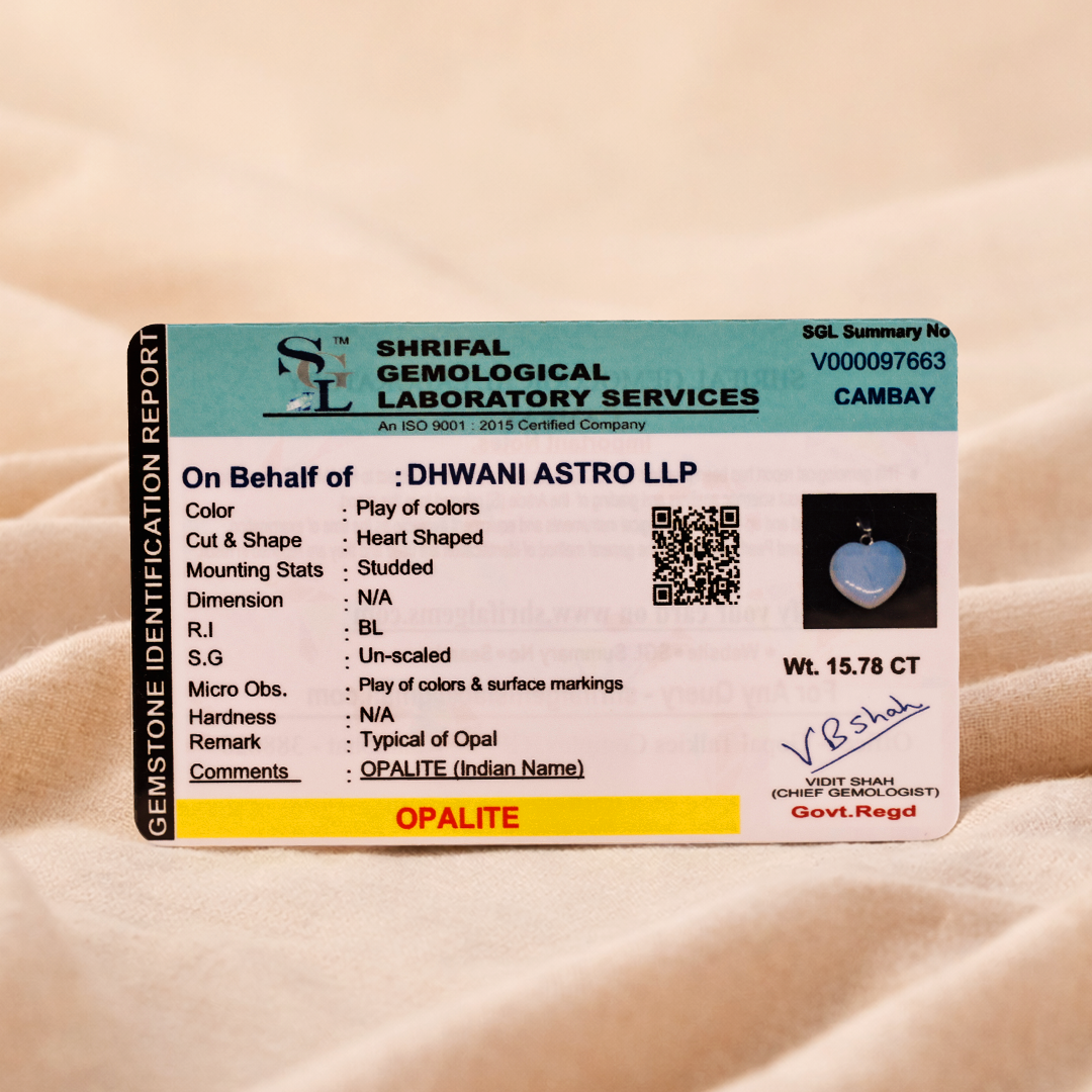 Shrilal Gemological Laboratory Services identification report on a beige background
