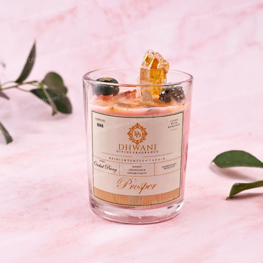 Prosper Reiki Intention Crystal Candle – Orchid Peony Fragrance