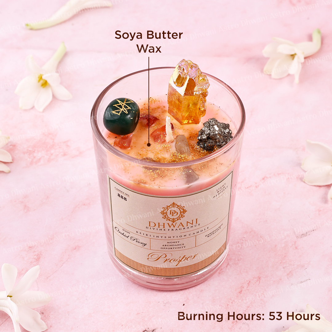 Prosper Reiki Intention Crystal Candle – Orchid Peony Fragrance