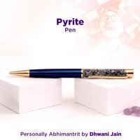 Pyrite Stone Blue Pen – Abhimantrit for Wealth, Confidence & Focus