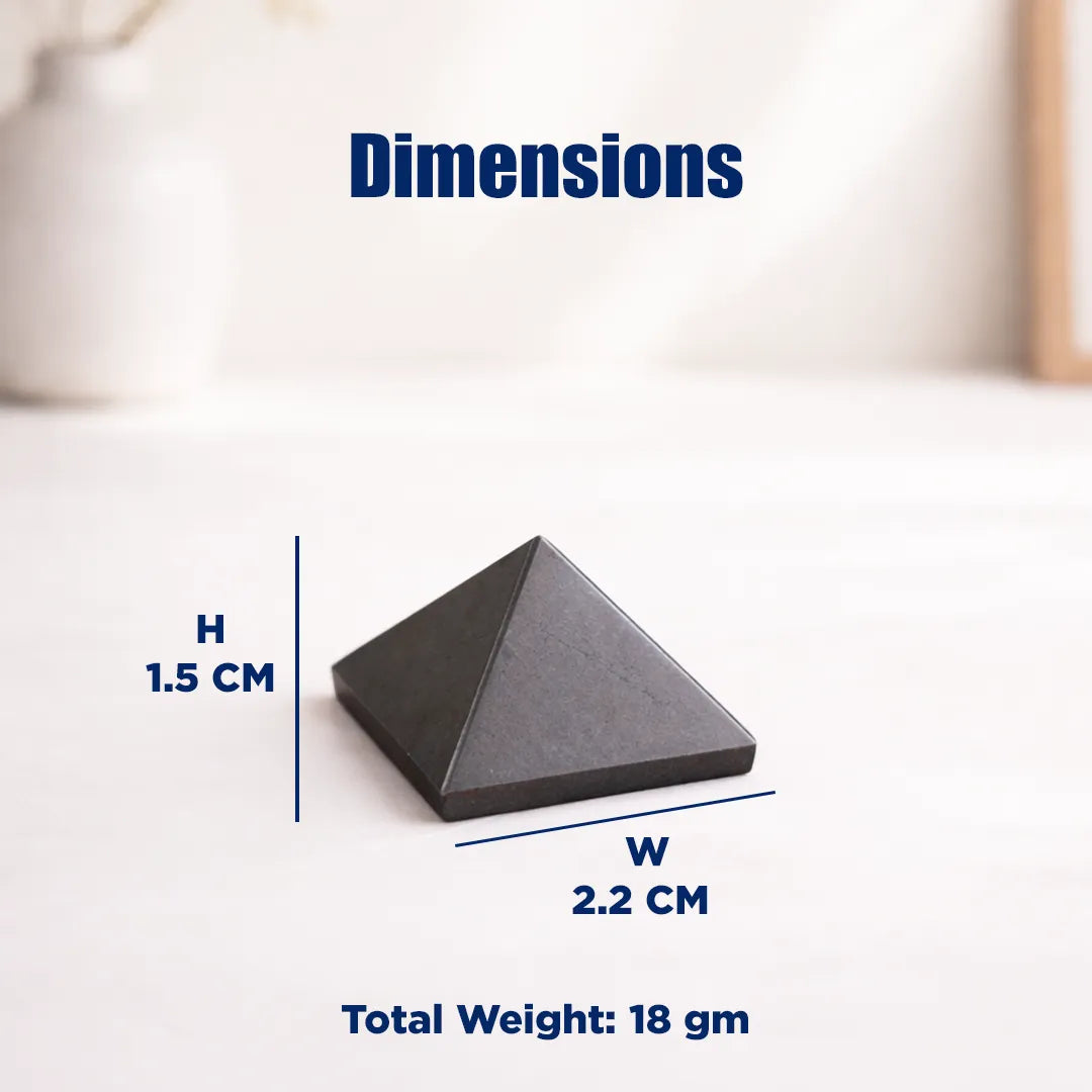 Pyramid-shaped object with dimensions and weight information on a white background