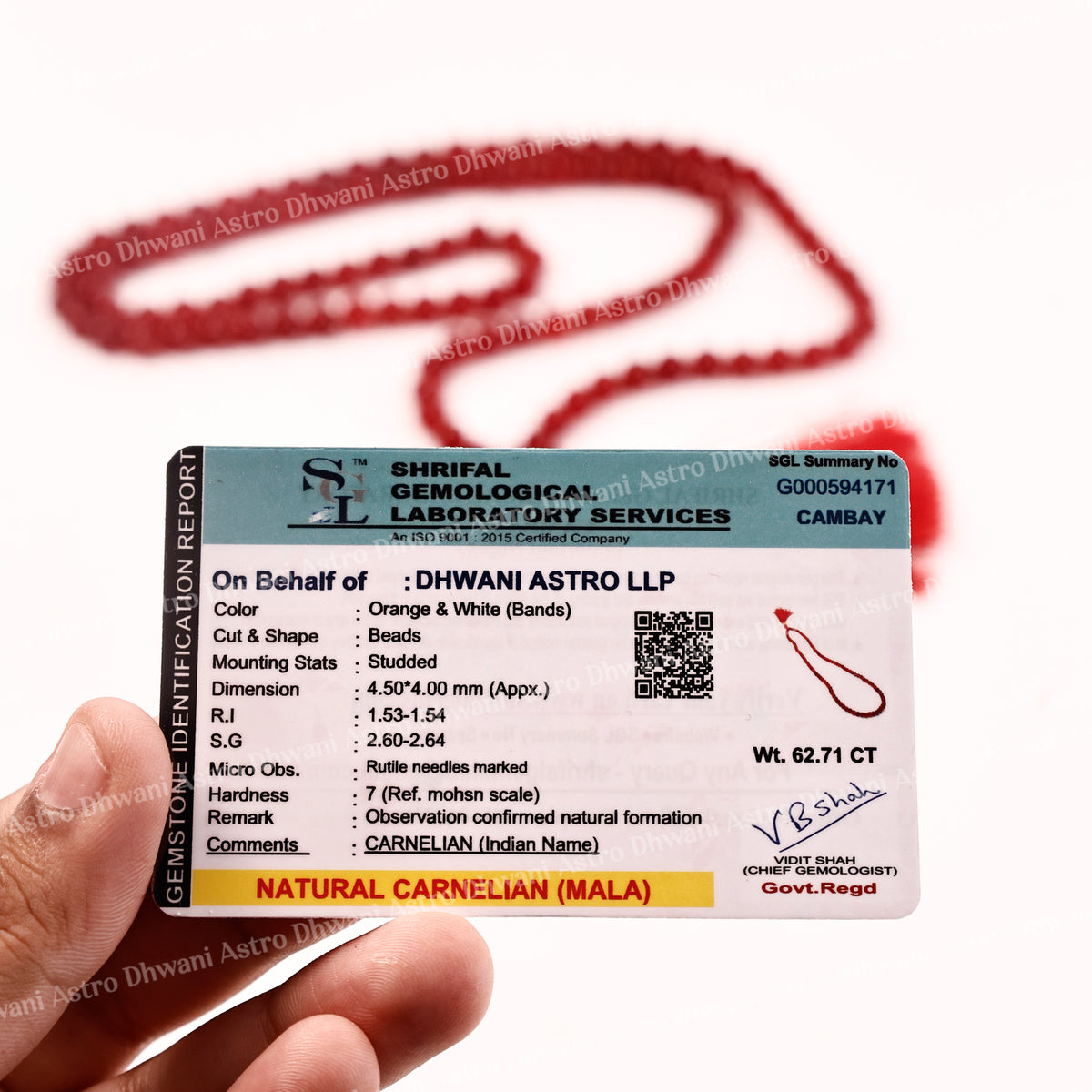 Red Carnelian Crystal Mala - Abhimantrit & Certified