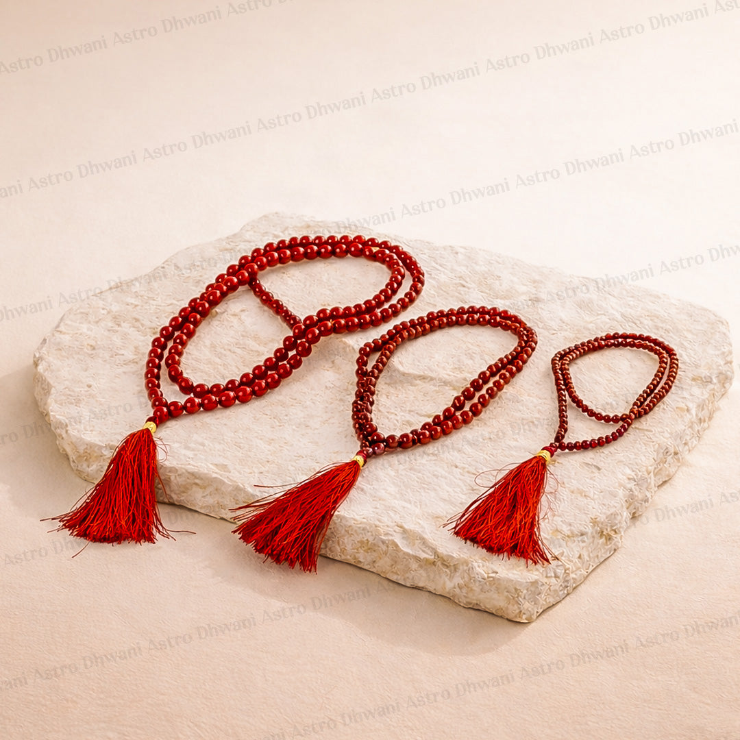 Red Carnelian Crystal Mala - Abhimantrit & Certified