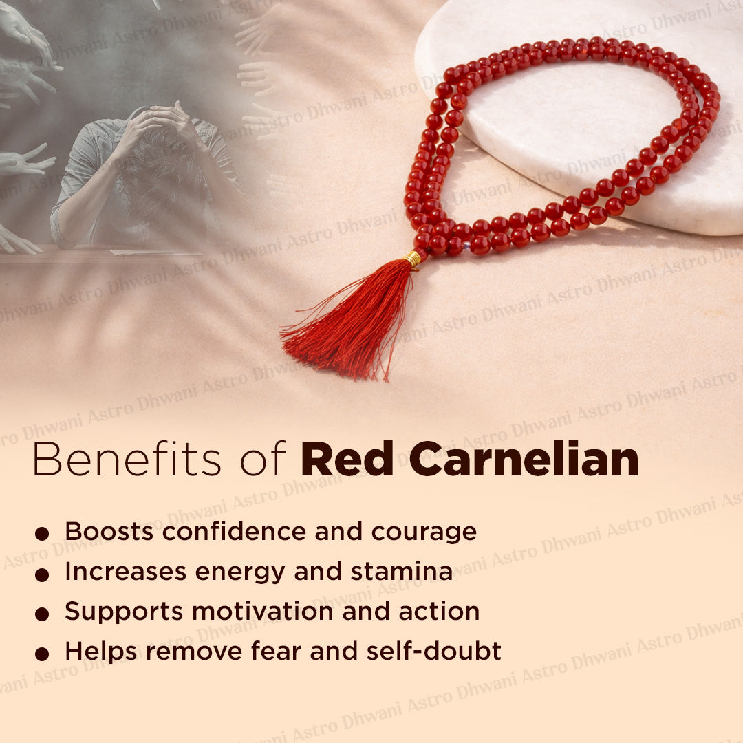 Red Carnelian Crystal Mala - Abhimantrit & Certified