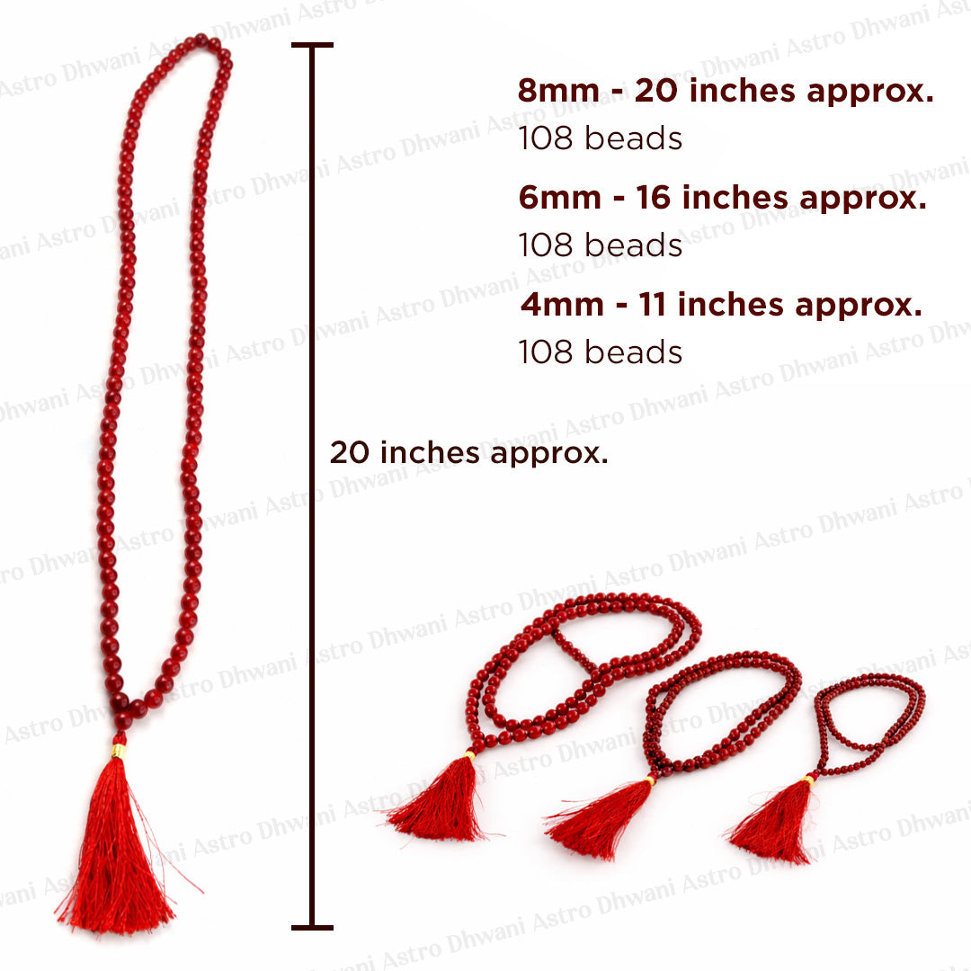 Red Carnelian Crystal Mala - Abhimantrit & Certified