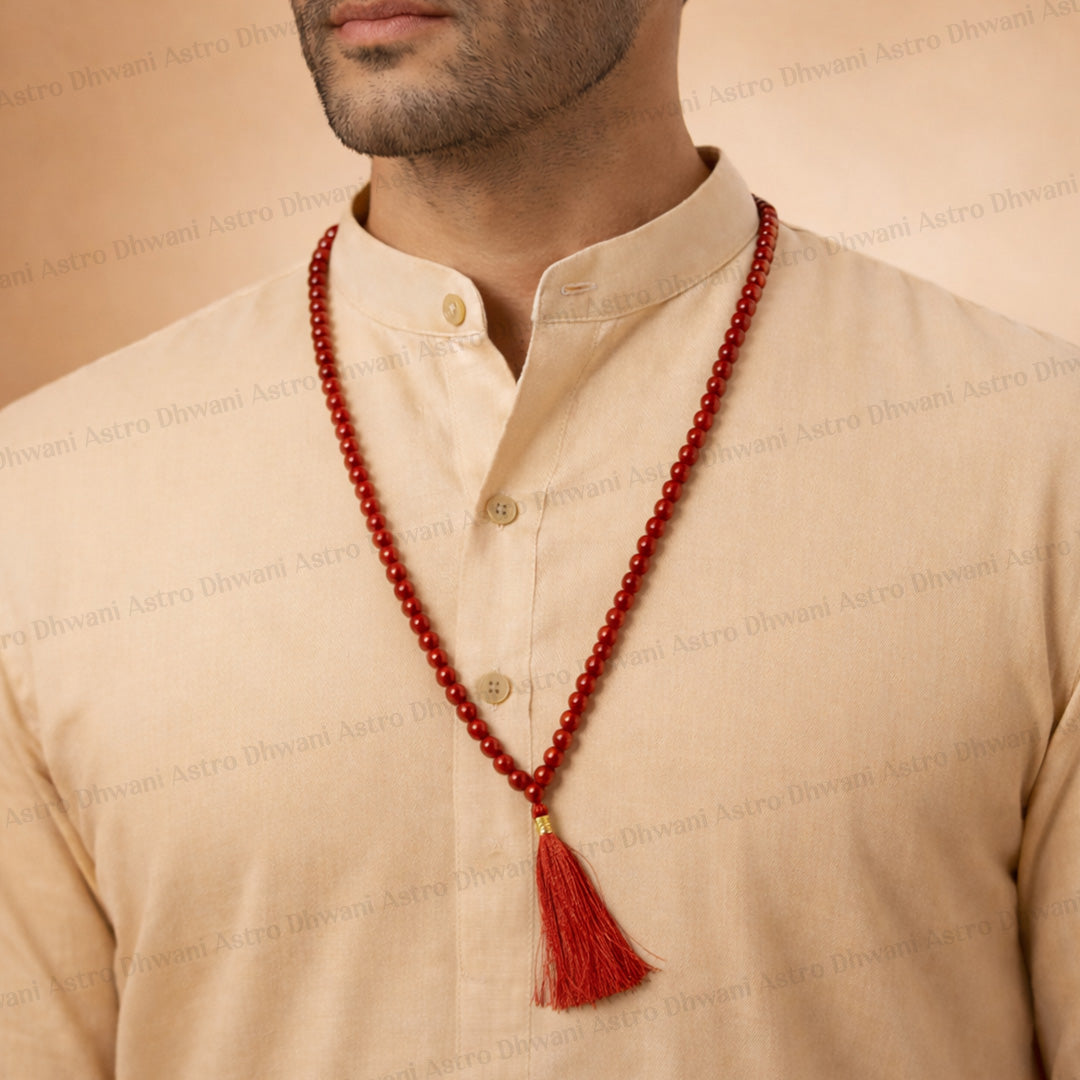 Red Carnelian Crystal Mala - Abhimantrit & Certified