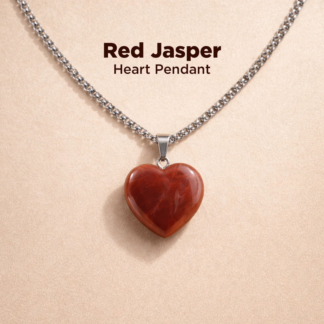 Red Jasper heart pendant necklace on a beige background