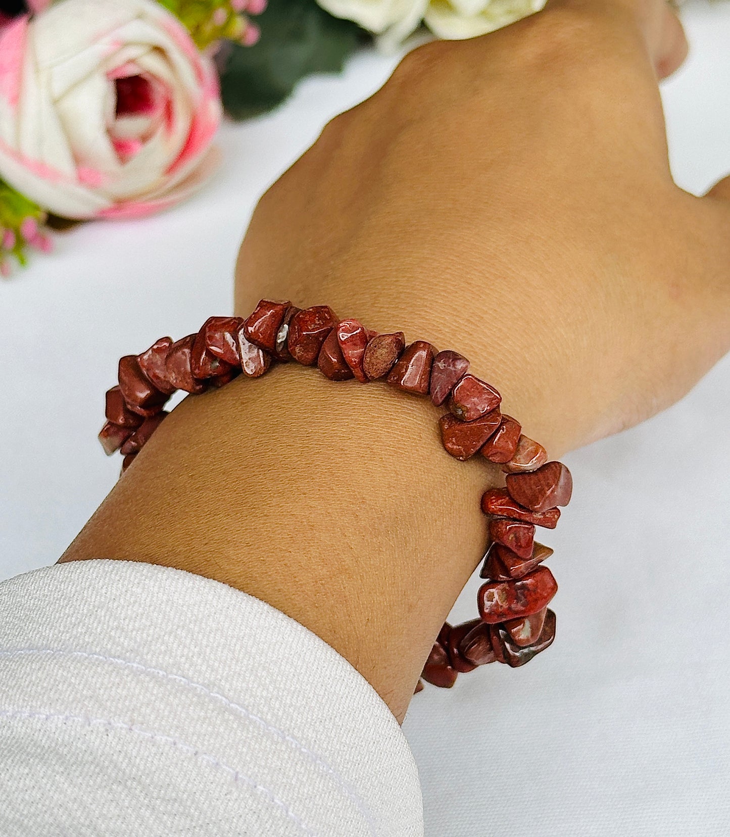 Increase Focus and Strength: Red Jasper Uncut Bracelet - Abhimantrit & Certified