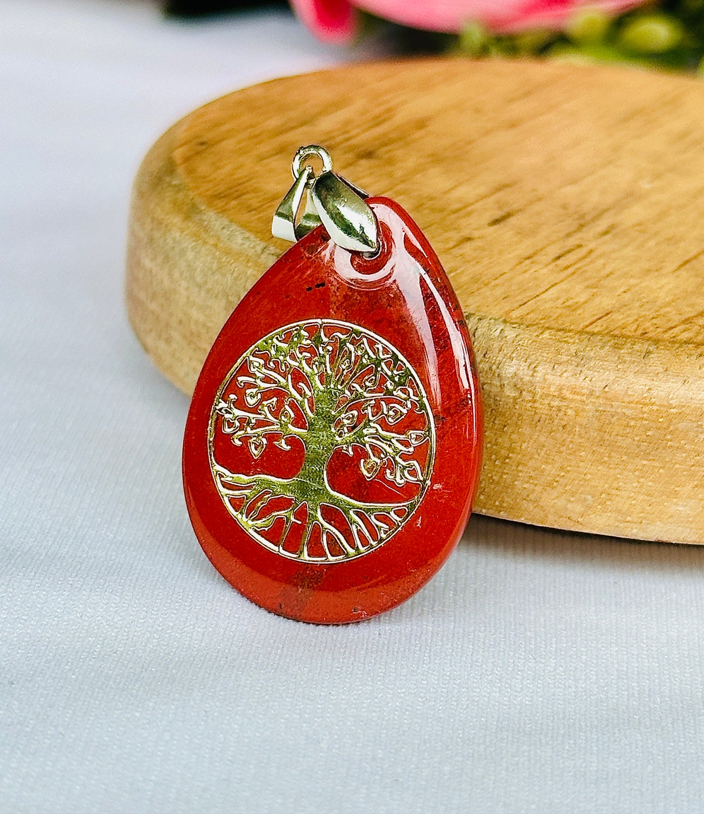 Red Jasper Stone Tree of Life Pendant for Financial Stability & Prosperity – Abhimantrit & Certified