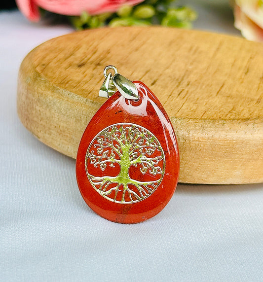 Red Jasper Stone Tree of Life Pendant for Financial Stability & Prosperity – Abhimantrit & Certified